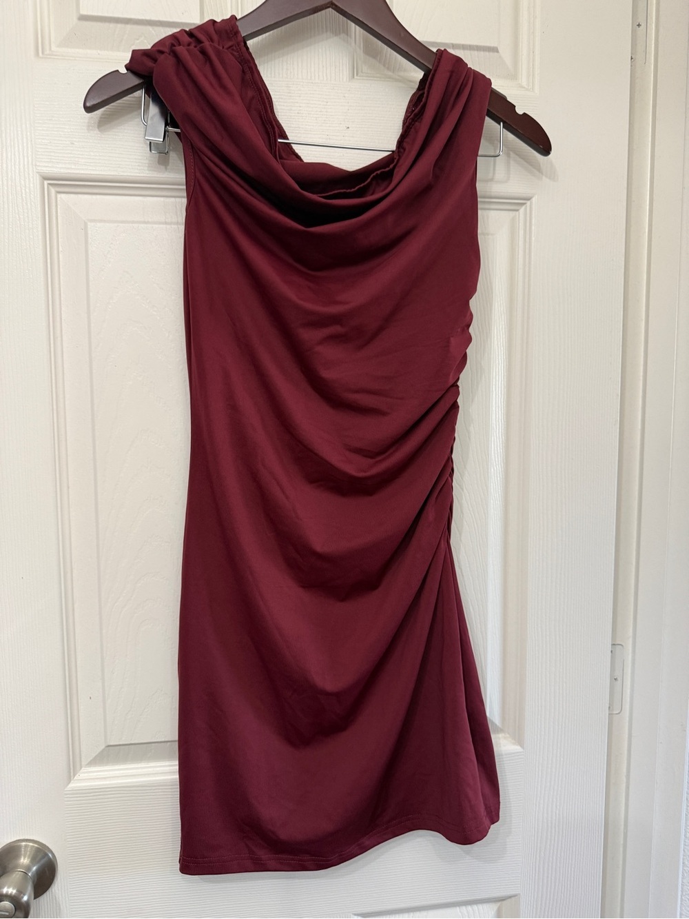 Draped Sleeveless Cocktail Dress in Burgundy
